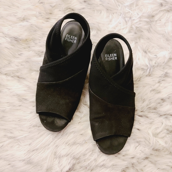 Eileen Fisher Shoes - Eileen Fisher Black Ankle Cross Strap Block Heel 37 Very Adult Sandals